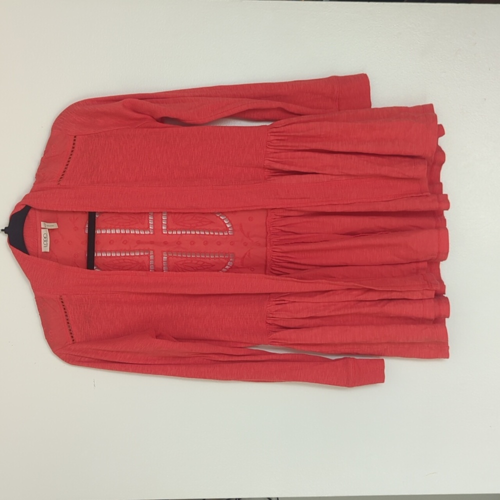 LOGO Lori Goldstein Coral Pink Ribbed Peplum‎ Open Front Cardigan XXS